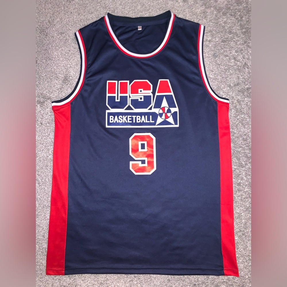 USA BASKETBALL DREAM TEAM #9 MICHAEL JORDAN RED WHITE BLUE JERSEY
